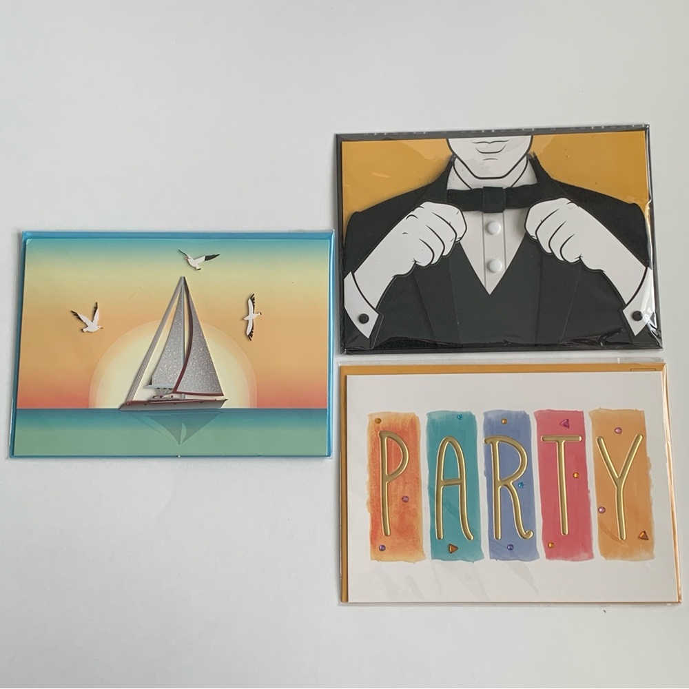 BURGOYNE Fun Colorful Accessorized Blank Note Cards Stationary Set of 3 - Picture 3 of 11